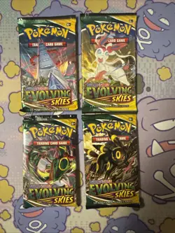 Pokemon TCG Evolving Skies Booster Packs - Complete Art Set of 4 Sealed Packs 820650808777 - Image 1