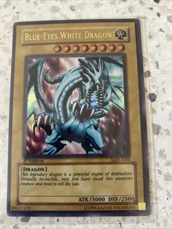 Yu-Gi-Oh! TCG Blue-Eyes White Dragon 1st Edition LOB-A001 English 1996 - Image 1
