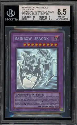 Yu-Gi-Oh! 1st Elemental Hero Chaos Neos Rainbow Dragon Ghost Misprint BGS 8.5 - Image 1