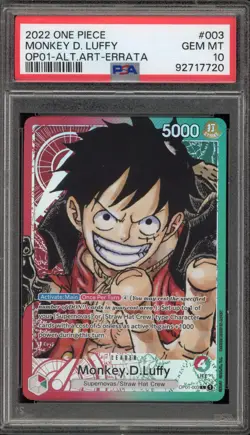 One Piece CCG Monkey.D.Luffy Errata Alternate Art OP01-003 PSA 10 Gem Mint - Image 1