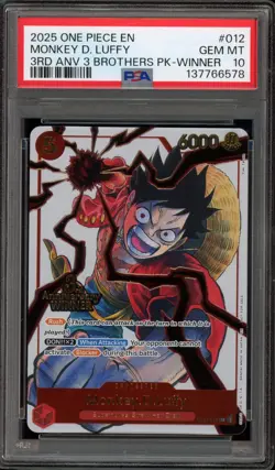 One Piece CCG Monkey.D.Luffy 3rd ANV Brothers Pk. Winner ST01-012 PSA 10 - Image 1