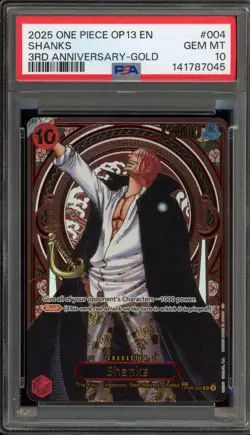 One Piece CCG Shanks 3rd Anniversary Gold OP09-004 PSA 10 Gem Mint - Image 1