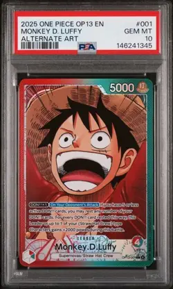 2025 ONE PIECE OP13-CARRYING ON HIS WILL ALTERNATE ART MONKEY D. LUFFY PSA 10 - Image 1