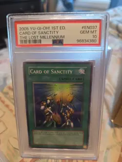 Yu-Gi-Oh Card of Sanctity TLM-EN037 PSA 10 GEM MINT 1st Edition Ultimate Rare! - Image 1