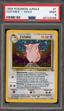 Pokemon Clefable Jungle Unlimited Holo Rare #1 PSA 9 Mint - Image 1