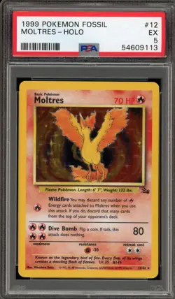 Pokemon Moltres Fossil Unlimited Holo Rare #12 PSA 5 - Image 1