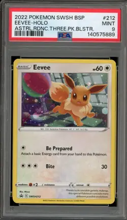Pokemon Eevee Astral Radiance 3 Pk. Blister Black Star Holo Promo SWSH212 PSA 9 - Image 1