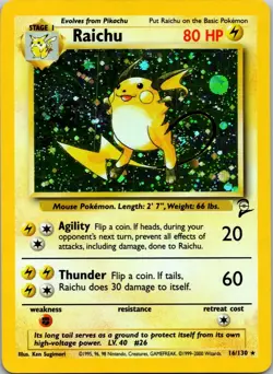 Raichu 016/130 Base Set 2 SWIRL Cosmos Holo - Pokemon TCG 2000 WOTC NM-LP - Image 1