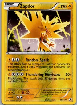 Zapdos 46/113 Reverse Holo Rare Legendary Treasures Pokemon Moderately Played - Image 1