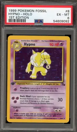 Pokemon Hypno Fossil 1st Edition Holo Rare #8 PSA 6 - Image 1