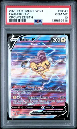 2023 POKEMON SWORD & SHIELD CROWN ZENITH #GG41 FULL ART/RAIKOU V PSA 10 - Image 1