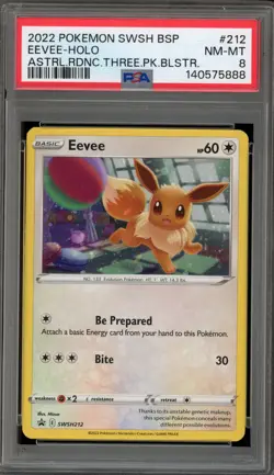 Pokemon Eevee Astral Radiance 3 Pk. Blister Black Star Holo Promo SWSH212 PSA 8 - Image 1