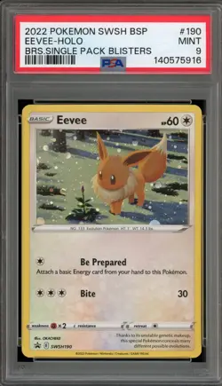 Pokemon Eevee Brilliant Stars Blister Pk. Black Star Holo Promo SWSH190 PSA 9 - Image 1