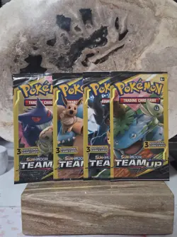 (Lot of 4) (( LIGHT )) Pokemon: Sun & Moon Team Up (3-Card) Packs Factory Sealed - Image 1
