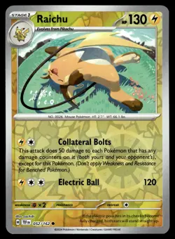 Raichu Reverse Holo NM 052/162 Temporal Forces Pokemon Card - Image 1