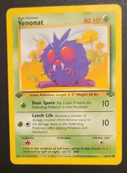 Venonat - 1999 Vintage Pokemon - Jungle card # 63/64 - 1ST EDITION - Image 1