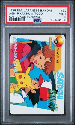 PSA 9 2026 CERT POP 8 ASH, PIKACHU & TODD 1998 POKEMON JPN BANDAI CARDDASS #82 - Image 1