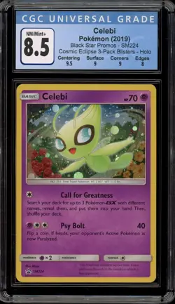 Pokemon Celebi Cosmic Eclipse 3 Pk. Blister Holo Promo SM224 CGC 8.5 - Image 1