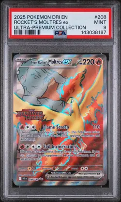 2025 Pokemon—Rocket's Moltres EX #208 Destined Rivals—Ultra Rare Holo PSA 9 - Image 1