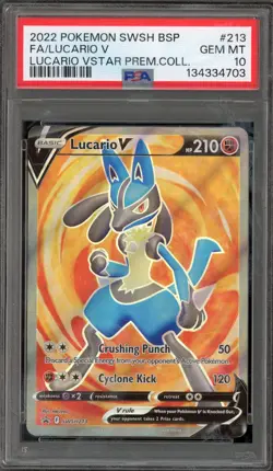 Pokemon Lucario V VSTAR Premium Coll. Black Star Full Art Promo SWSH213 PSA 10 - Image 1