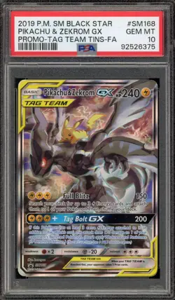 Pokemon Pikachu & Zekrom GX Tag Team Tins Black Star Full Art Promo SM168 PSA 10 - Image 1