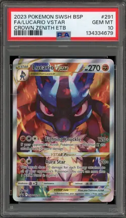 Pokemon Lucario VSTAR Crown Zenith ETB Full Art Promo SWSH291 PSA 10 Gem Mint - Image 1