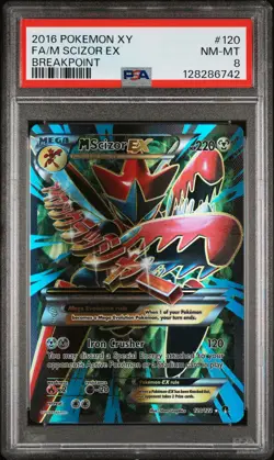 2016 POKEMON XY BREAKPOINT #120 FULL ART/M SCIZOR EX PSA 8 - Image 1