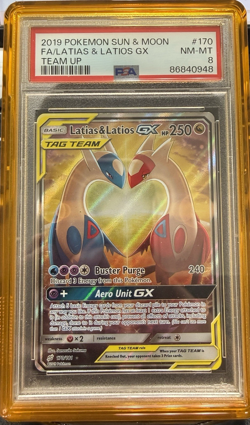 2019 Pokemon Sun & Moon Team Up Latias & Latios GX Full Art TAG TEAM Rare PSA 8 - Image 1