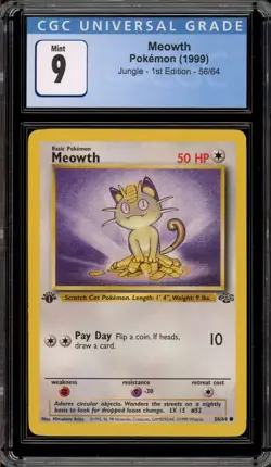 Pokemon Meowth Jungle 1st Edition #56 CGC 9 Mint - Image 1