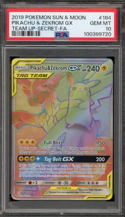 Pokemon Pikachu & Zekrom GX Team Up Secret Rare #184 PSA 10 Gem Mint - Image 1
