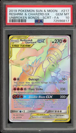 Pokemon Reshiram & Charizard GX Unbroken Bonds Secret Rare #217 PSA 10 Gem Mint - Image 1