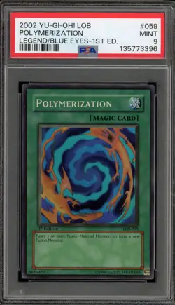 Yu-Gi-Oh! Polymerization Legend of Blue Eyes 1st Edition LOB-059 WAVY PSA 9 - Image 1