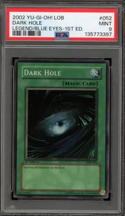 Yu-Gi-Oh! Dark Hole Legend of Blue Eyes 1st Edition Super Rare LOB-052 PSA 9 - Image 1