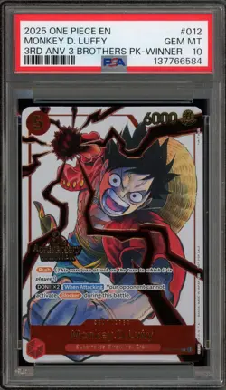 One Piece CCG Monkey.D.Luffy 3rd ANV Brothers Pk. Winner ST01-012 PSA 10 - Image 1