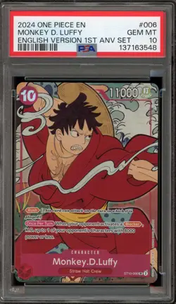 One Piece CCG Monkey.D.Luffy 1st ANV Set English ST10-006 PSA 10 Gem Mint - Image 1