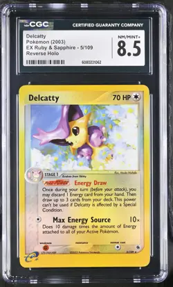 CGC 8.5 Delcatty 2003 EX Ruby & Sapphire 5/109 Reverse Holo Pokemon Card - Image 1