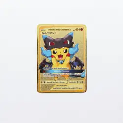 Pikachu Mega Charizard X Cosplay Gold Metal Card – Fan Made Collectible Pokemon - Image 1