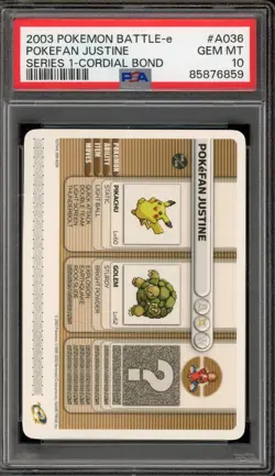 Pokemon Pokefan Justine Series 1 Cordial Bond #A036 PSA 10 Gem Mint - Image 1