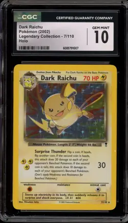 Pokemon Dark Raichu Legendary Coll. Holo Rare #7 CGC 10 Gem Mint - Image 1