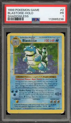 Pokemon Blastoise Base Set Shadowless Holo Rare #2 PSA 1 - Image 1
