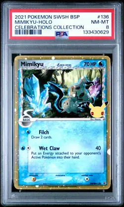 2021 POKEMON SWSH BLACK STAR PROMO CELEBRATIONS COLL #136 MIMIKYU-HOLO PSA 8 - Image 1