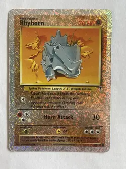 Pokemon TCG Rhyhorn Reverse Holo 2002 Legendary Collection Fireworks Card 90/110 - Image 1