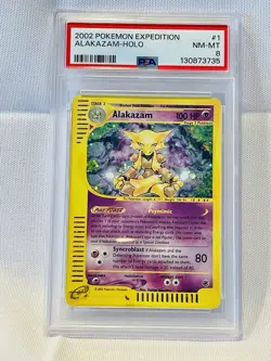 2002 POKEMON EXPEDITION #1 ALAKAZAM-HOLO PSA 8 NM- MT - Image 1