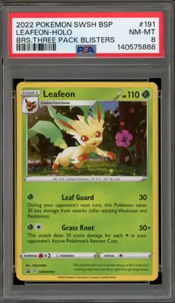 Pokemon Leafeon Brilliant Stars 3 Pk. Blister BSP Holo Promo SWSH191 PSA 8 - Image 1