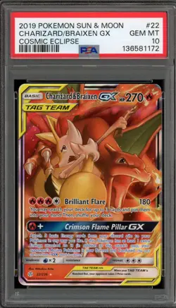 Pokemon Charizard & Braixen GX Cosmic Eclipse Holo Ultra Rare #22 PSA 10 - Image 1