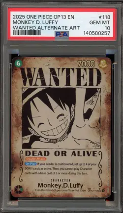 One Piece CCG Monkey.D.Luffy Wanted Alternate Art OP13-118 PSA 10 Gem Mint - Image 1