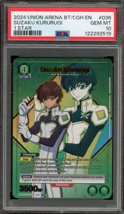 Union Arena Suzaku Kururugi 1 Star BT/CGH EN #036 PSA 10 Gem Mint - Image 1