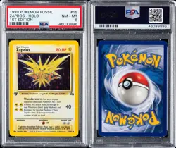 1999 POKEMON FOSSIL 1ST ED #15 ZAPDOS-HOLO PSA 8 NM-MT - Image 2