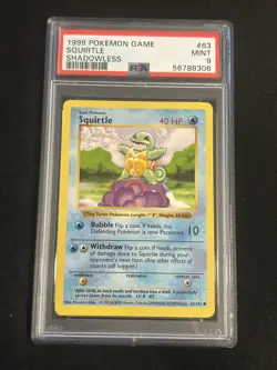1999 POKEMON BASE SET SHADOWLESS #63 SQUIRTLE PSA 9 MINT - Image 1