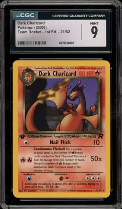 Pokemon Dark Charizard Team Rocket 1st Edition NON Holo Rare #21 CGC 9 Mint - Image 1